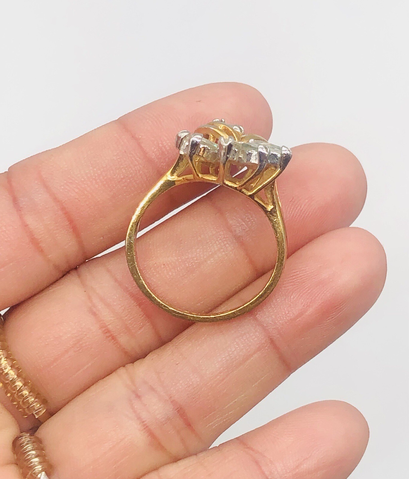 Vtg 14K GE Clear Glass Rhinestone Cocktail Ring Sz 8.75