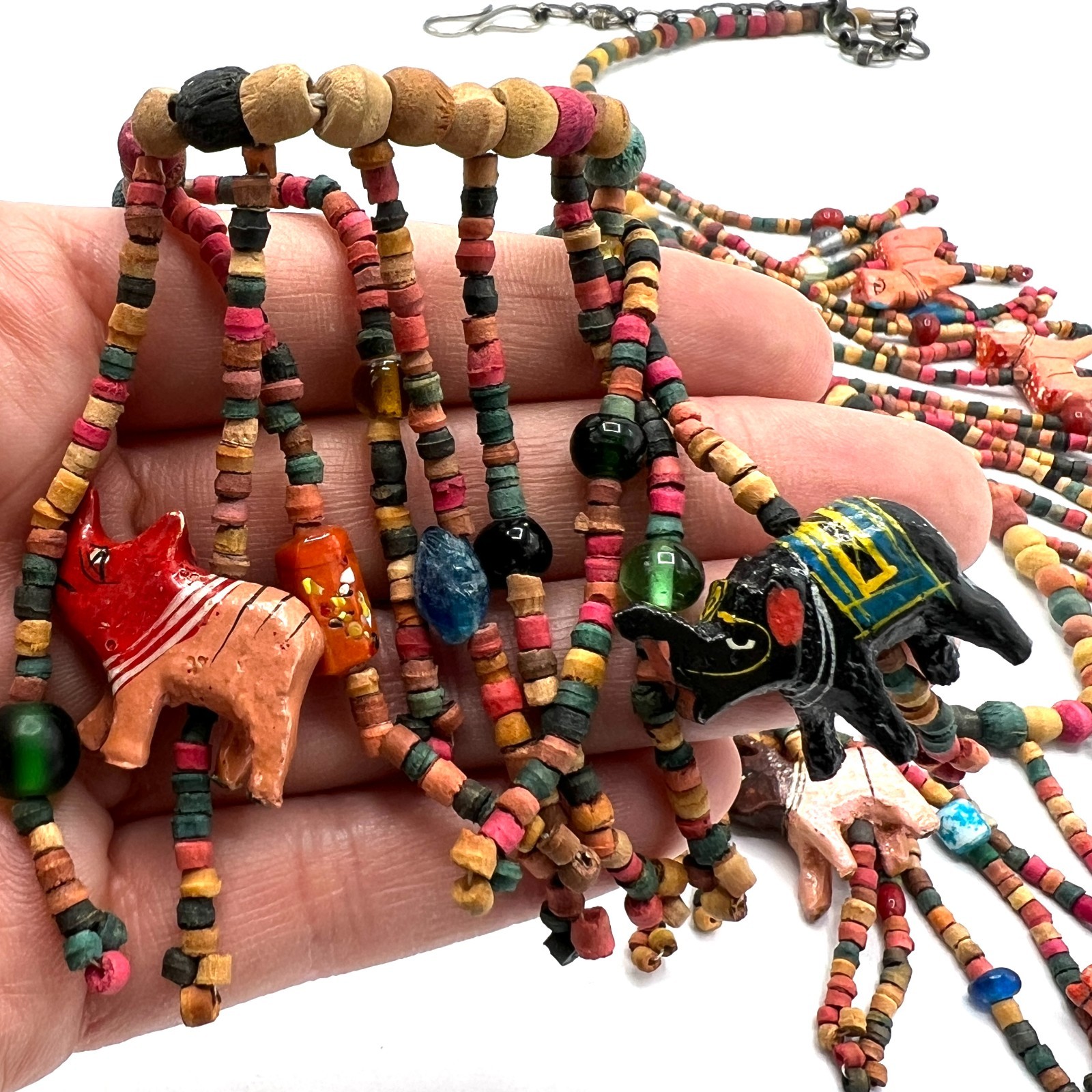 Long Artisan Beaded Animal Necklace with Colorful Fringe – Global Folk Inspired