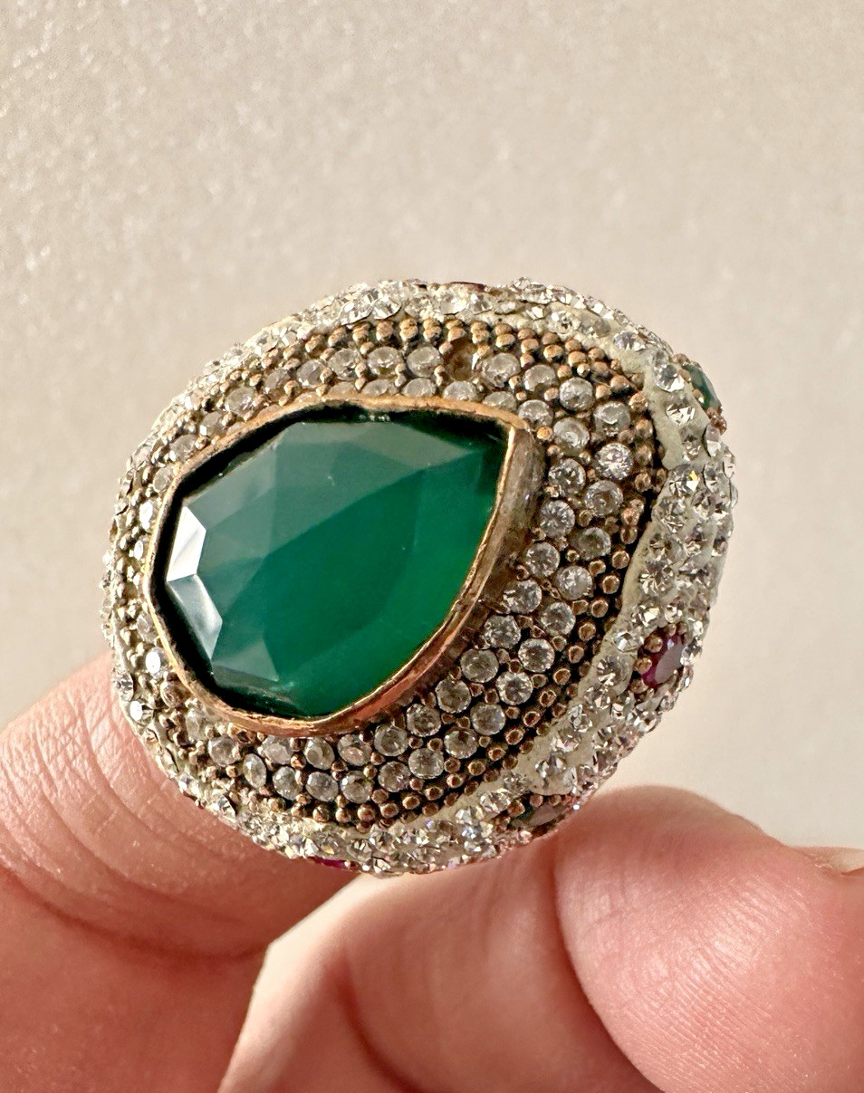 Silver and bronze ring with pear shape Agate,size 8.5