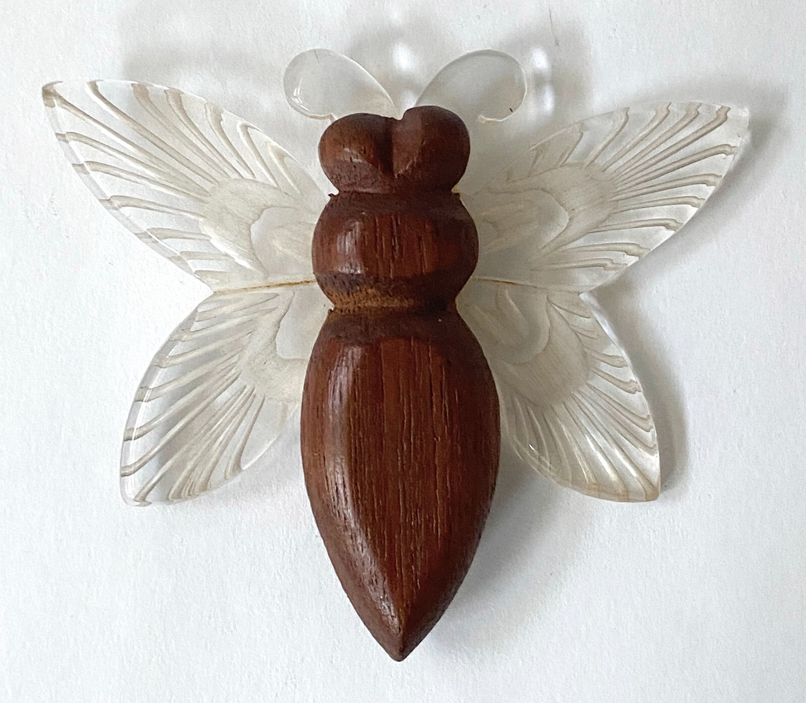 Vintage carved Lucite and Wood Moth/Butterfly…circa 1950