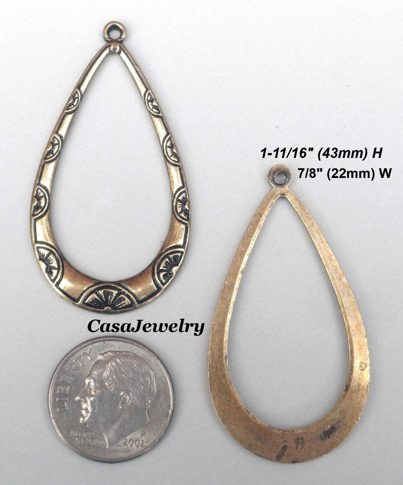 #4213 ANTIQUED GOLD DIE STRUCK CELTIC OPEN TEARDROP W/TOP HANG RING – 2 Pc Lot