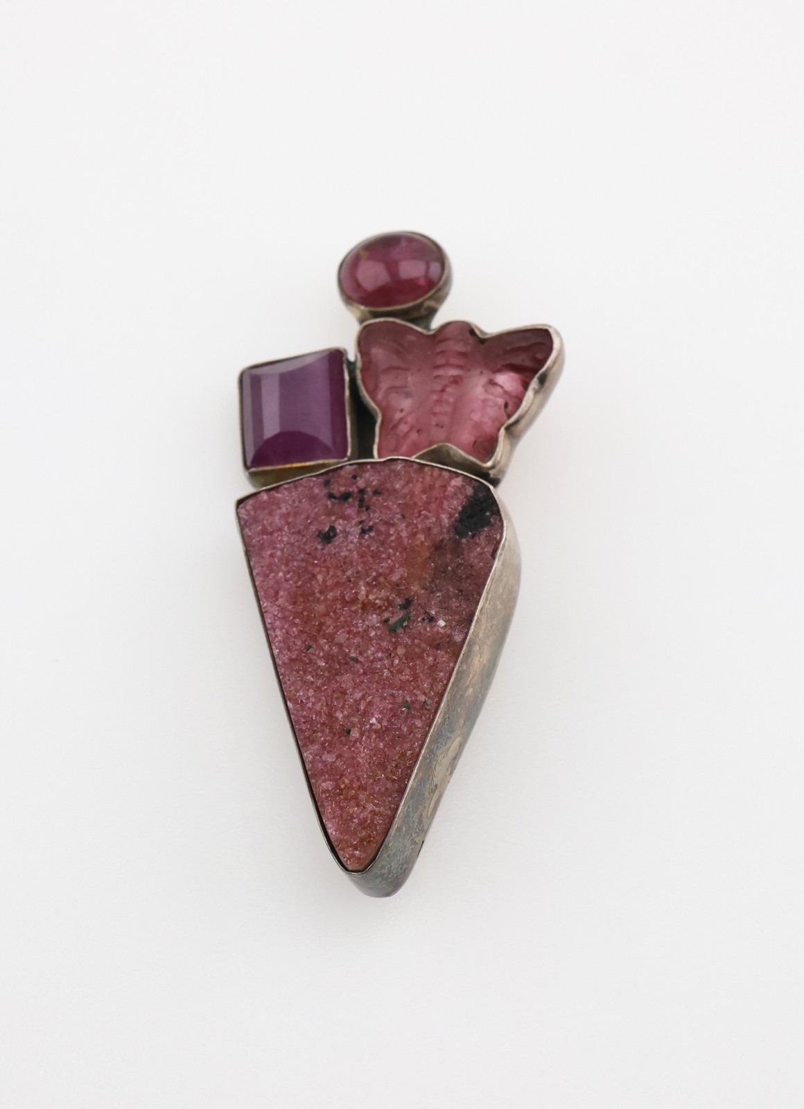 Amy Kahn Russell Sterling Silver Carved Stone & Gemstone Pendant/Pin