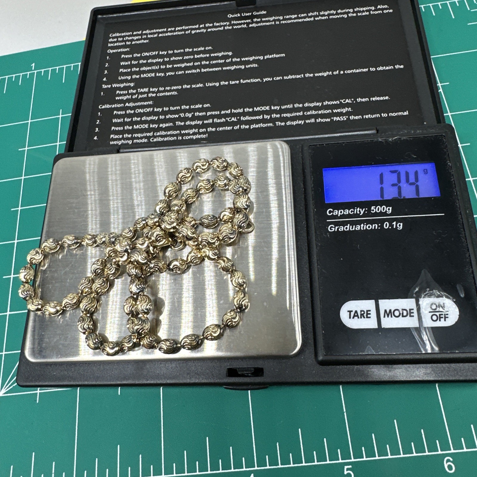 Vintage 925 Sterling Silver Gold Wash Diamond Cut Ball Chain Necklace Italy