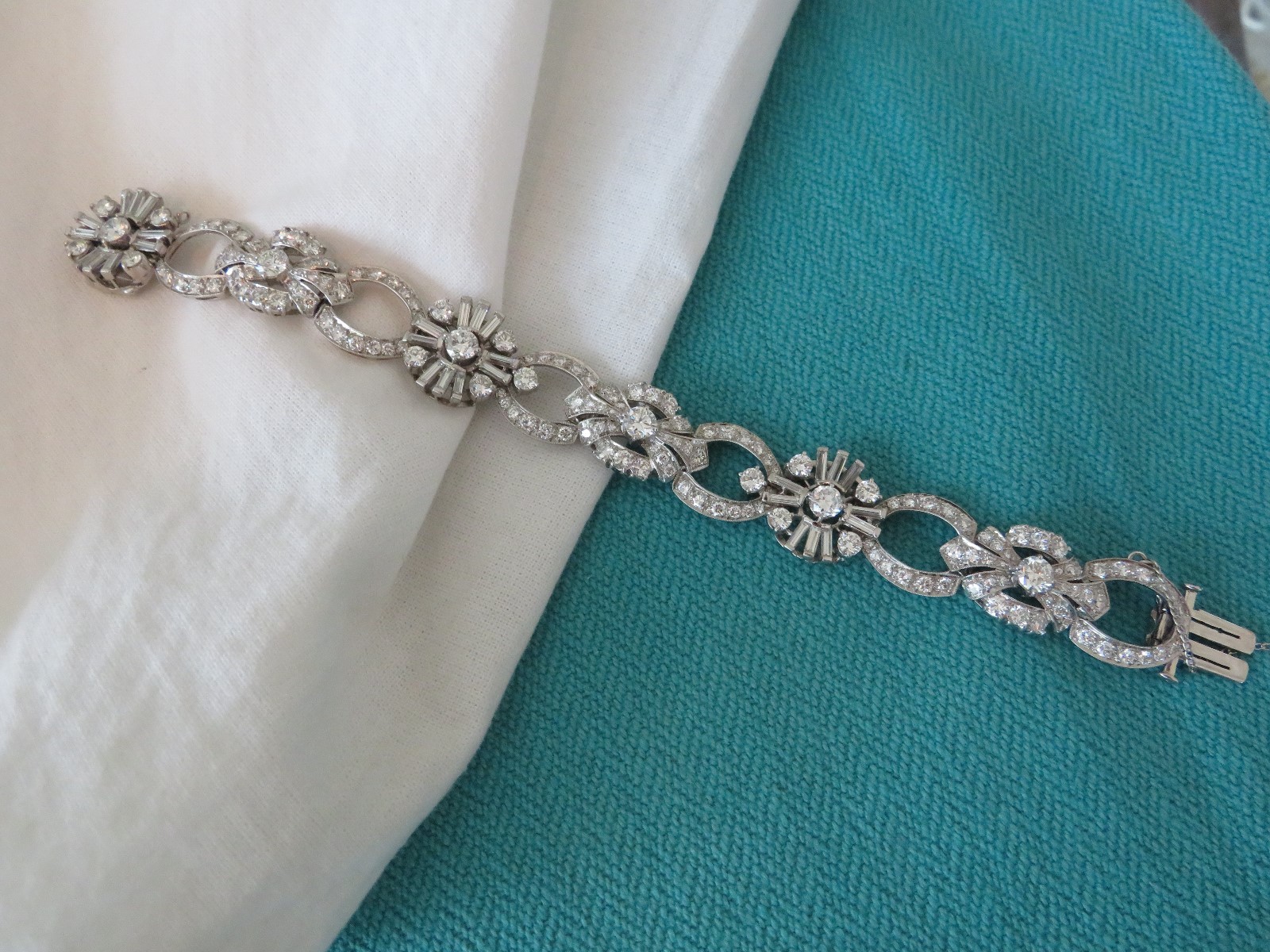 ART DECO PLATINUM 14.00 CT VVS2-VS1 F DIAMOND BRACELET 7″ 17 MM WIDE AMAZING