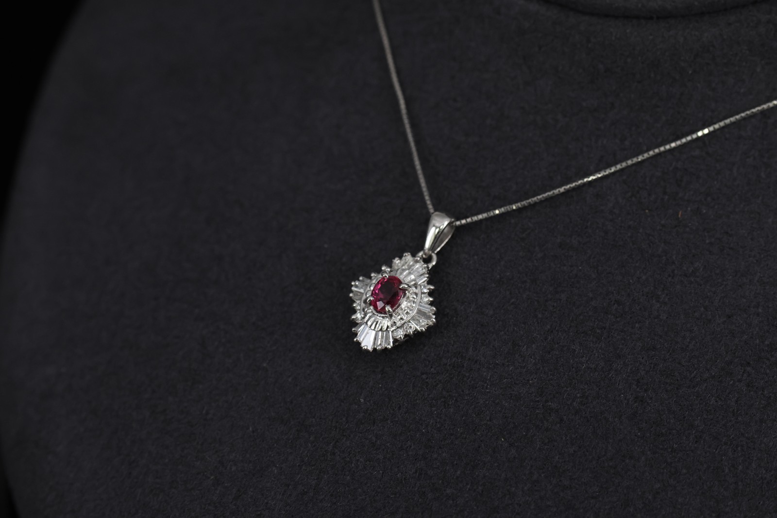 Fine 0.35ct Intense Red Ruby & 0.06ct Diamond 16 Inch Platinum Necklace, 4.29g
