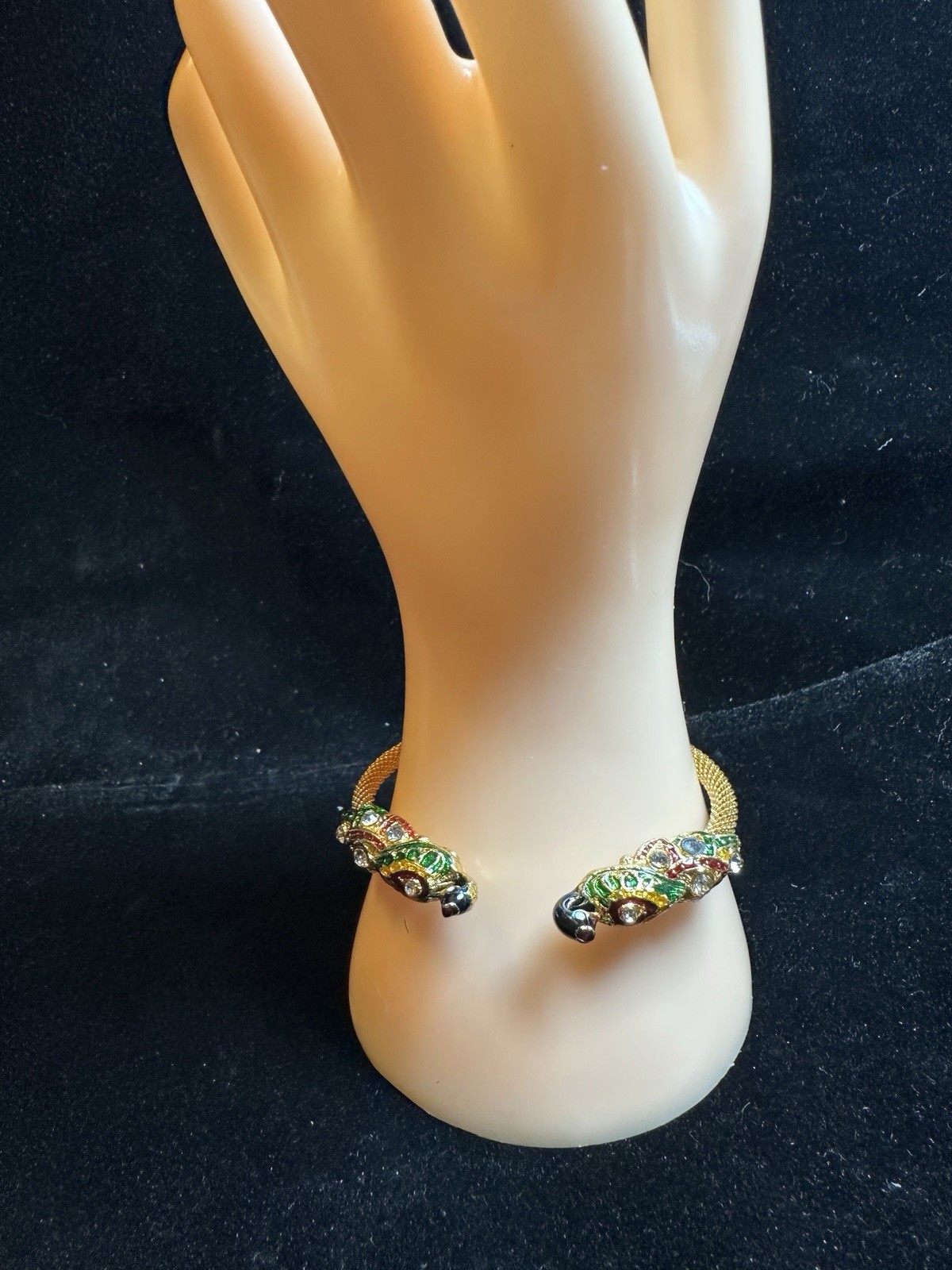 Vintage Gold Tone Meenakari Style Peacock Mesh Cuff Very Light Weight