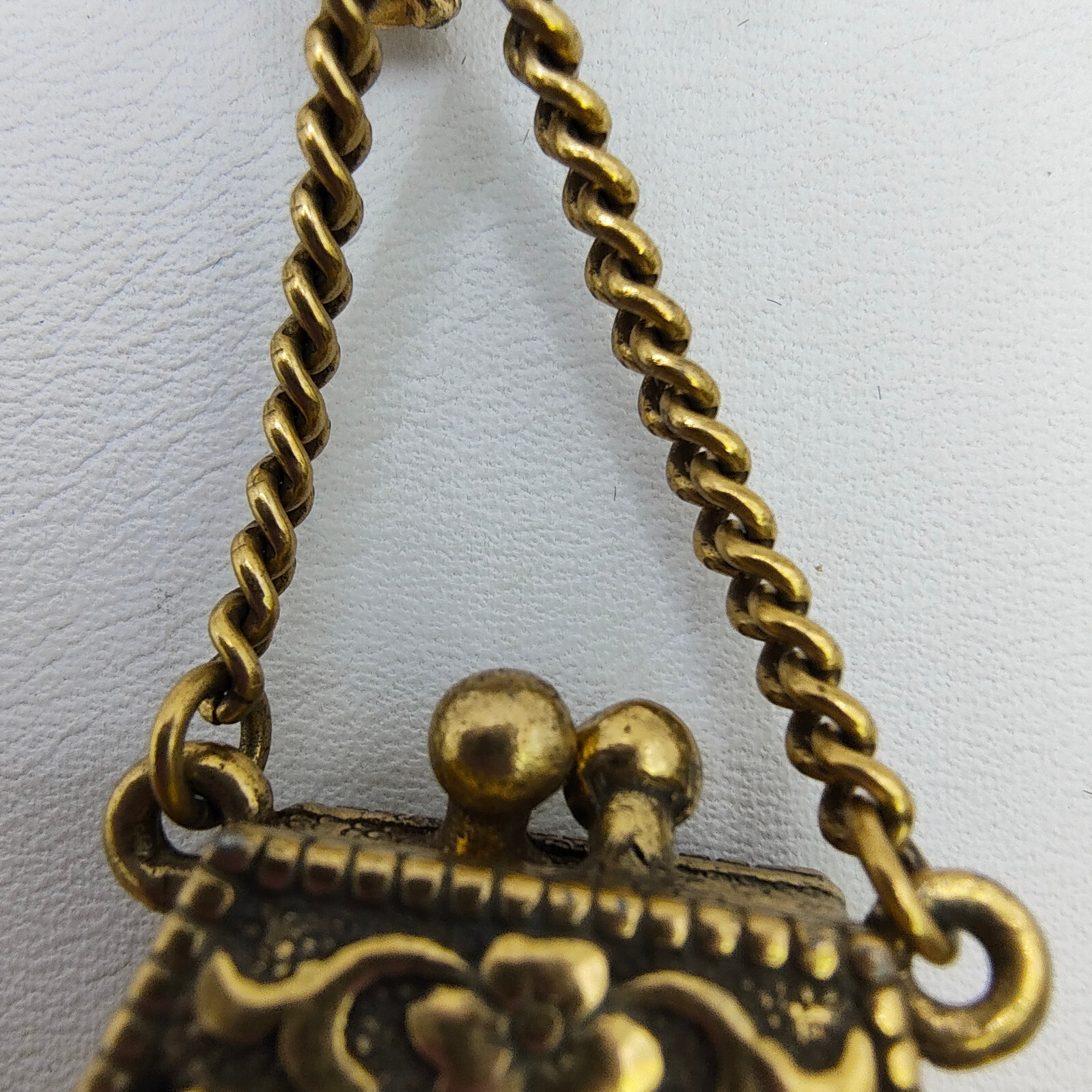 Vintage Purse Pill Box Brooch Pin Gold Tone Chatelaine Multicolor Rhinestone