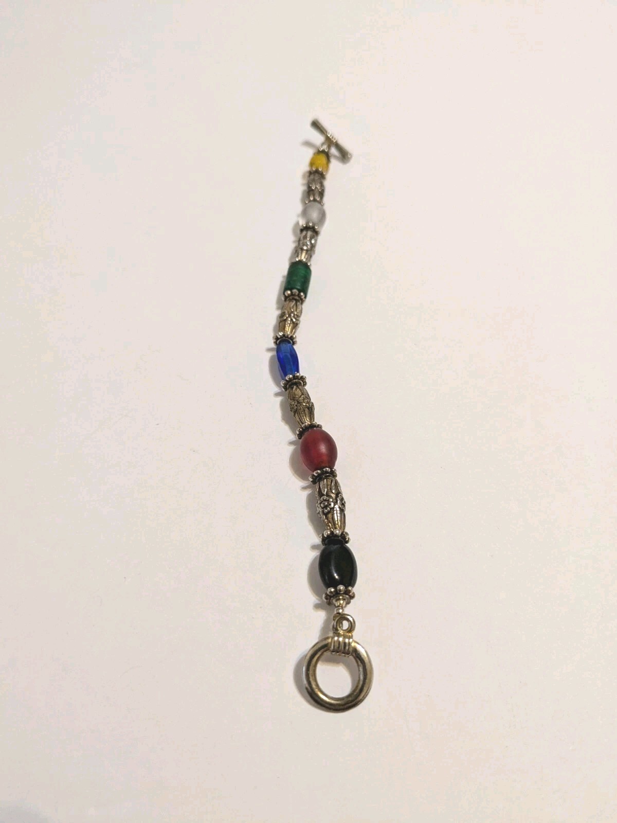 Vintage Multi Tone Bracelet With Multicolor Glass Beads. Toggle Closure 6 3/4″