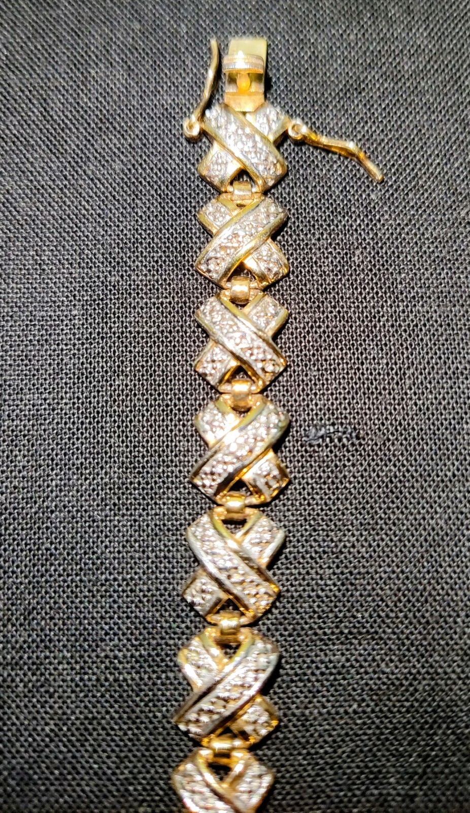 Vintage Gold Vermeil On Sterling Silver 925 X Design bracelet 2 safety Clasps