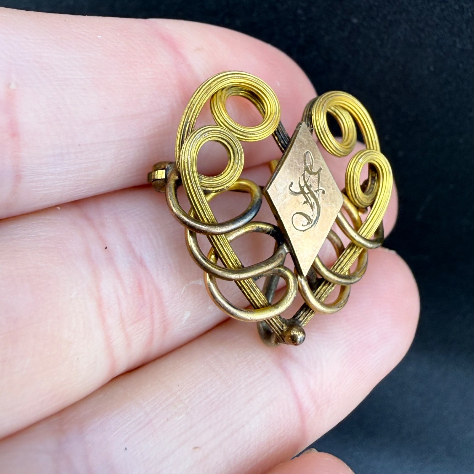 Vintage Art Nouveau Watch Pin Gold Filled Brooch Engraved