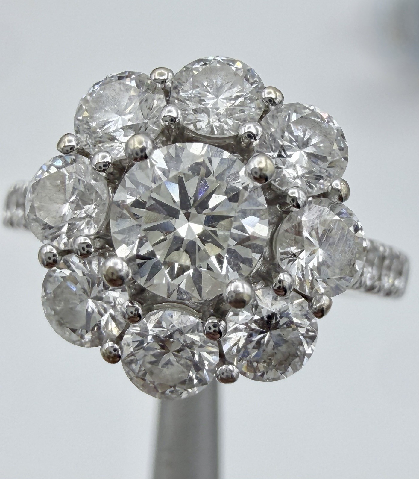 GORGEOUS 18K WHITE GOLD & NATURAL DIAMOND CLUSTER RING 2.29 CTW “JGJ” 6 3/4