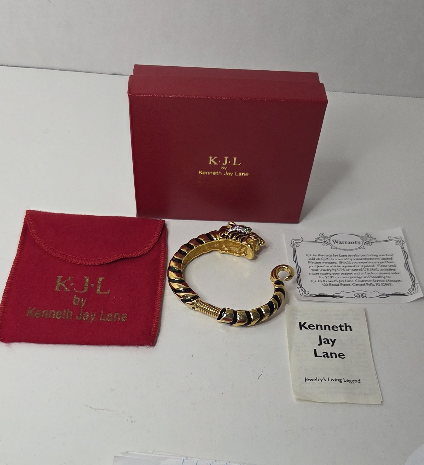 Kenneth J Lane KJL Raja Tiger Enamel & Crystal Bracelet Signed With Box & Papers