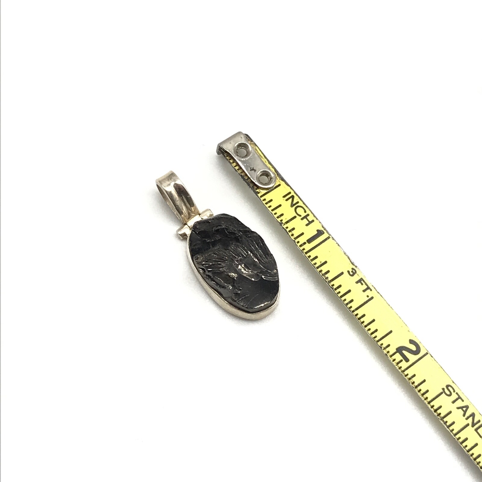 925 Sterling Silver Vintage Gray Obsidian Gemstone Pendant