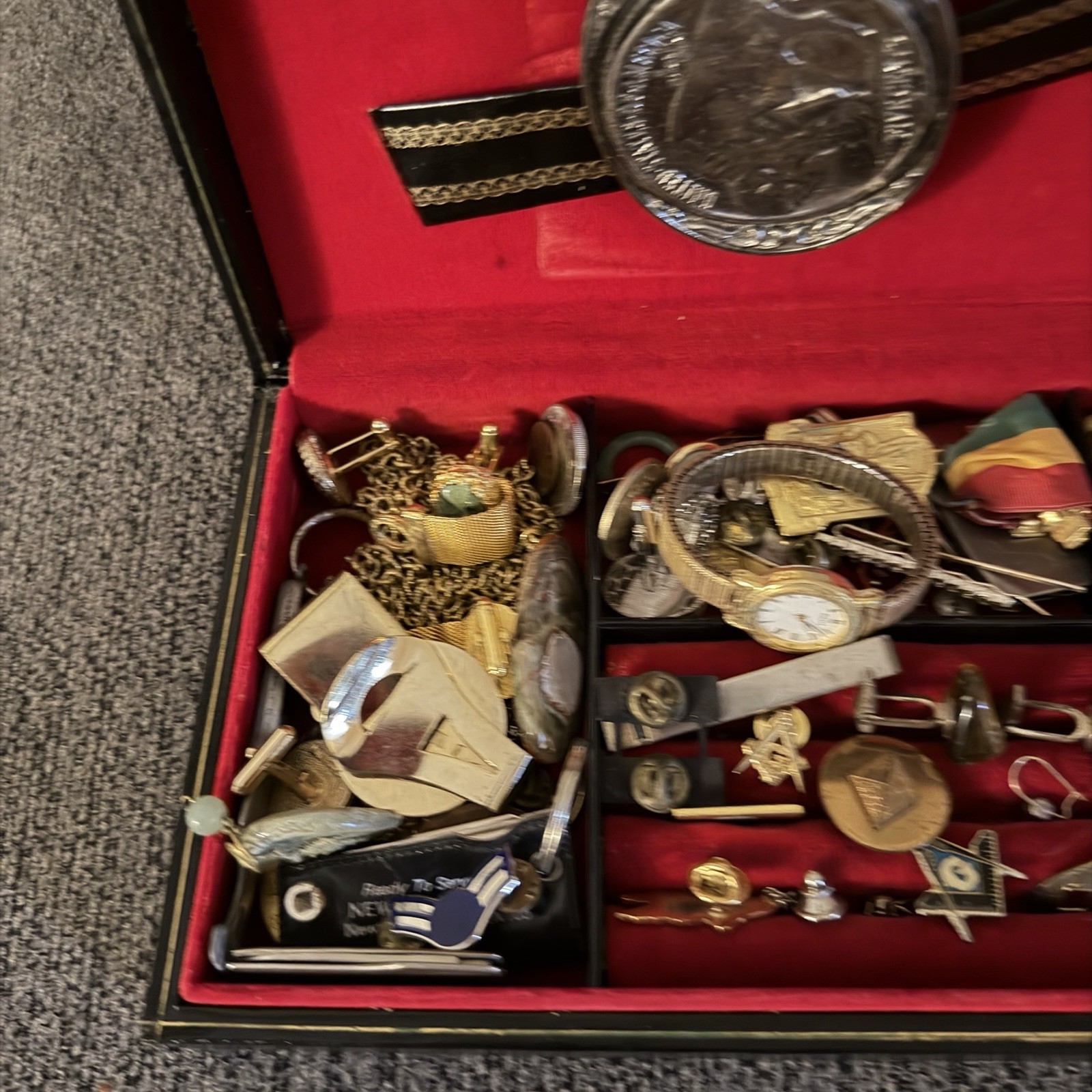 Swank Jewelry Case Filled With Jewelry Cufflinks Ring Pins Coin Watch Misc Junk