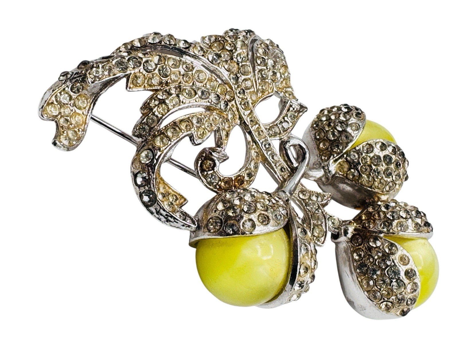 Vintage Coro? Yellow Moonglow Rhinestone Flower Brooch c1940s