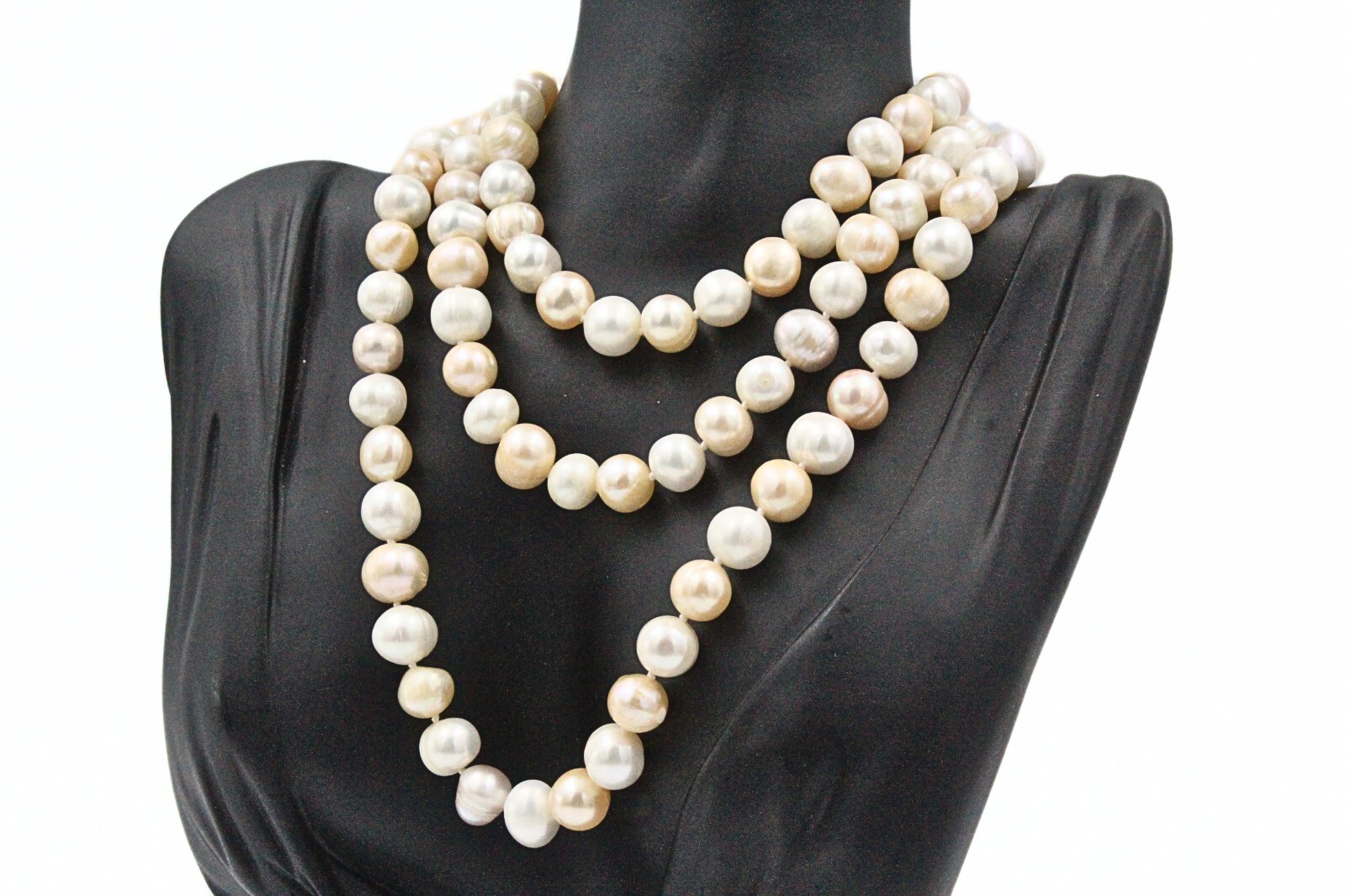 Classic Champagne Freshwater Pearl Sterling Silver Hand Knotted HSN Necklace