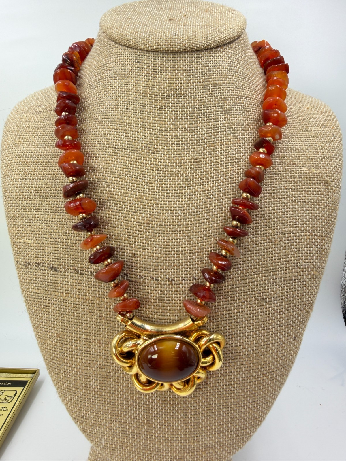 Vintage Necklace Hobe Signed Orange Brown 22 Inches Chunky