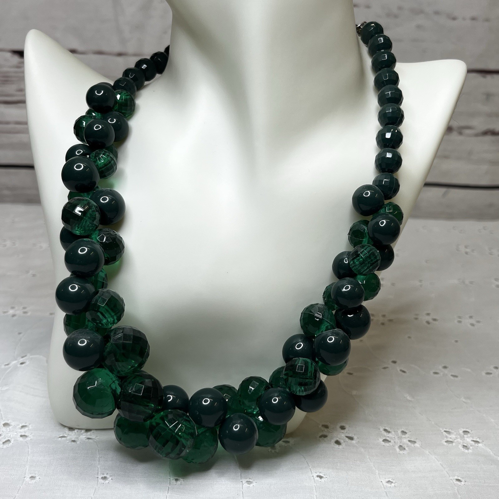 Lot of 3 Vintage Faceted Beaded Bauble Necklaces Purple Green Black White