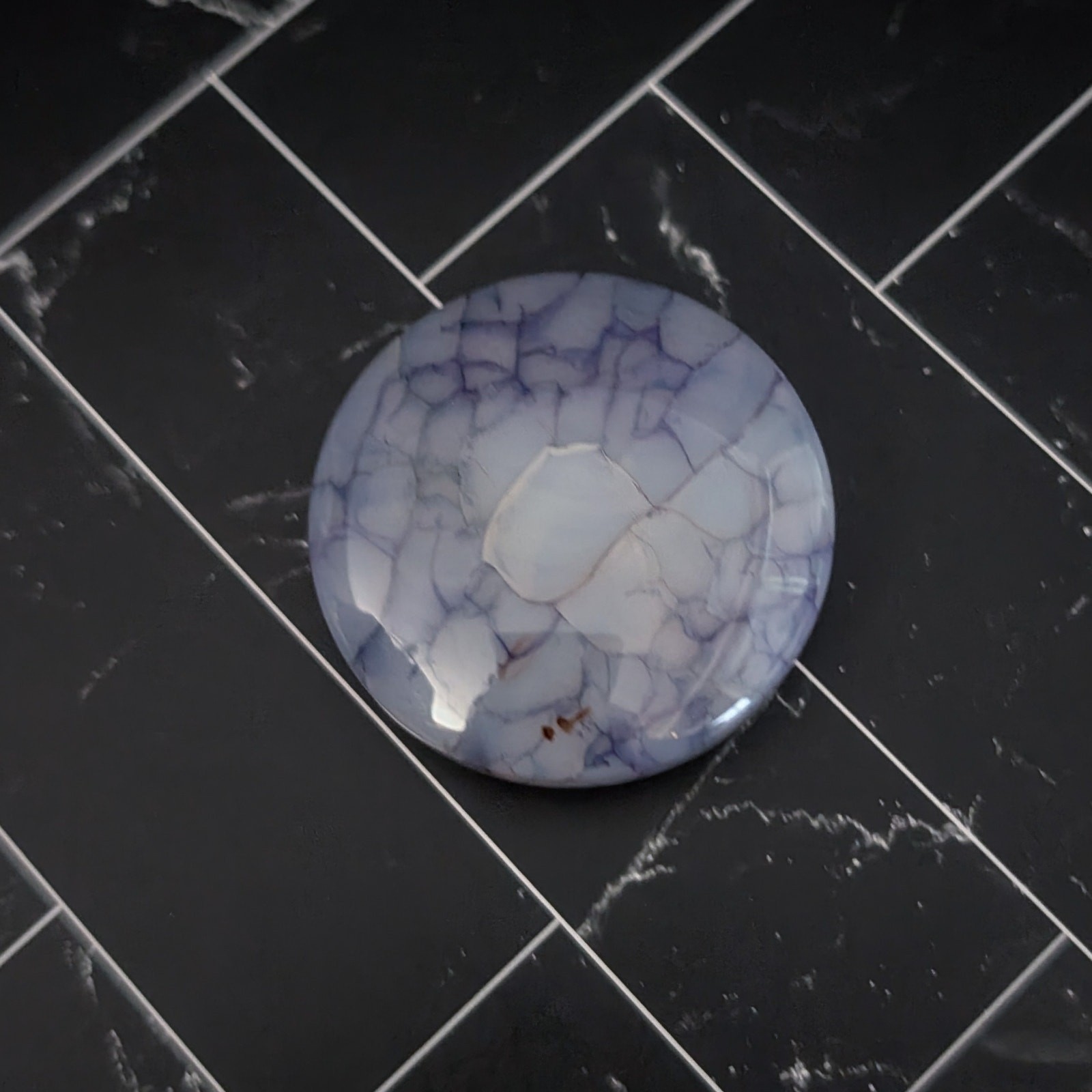 Vintage Pendant/Large Bead Blue Cracked Pattern Circle – No Chain Included