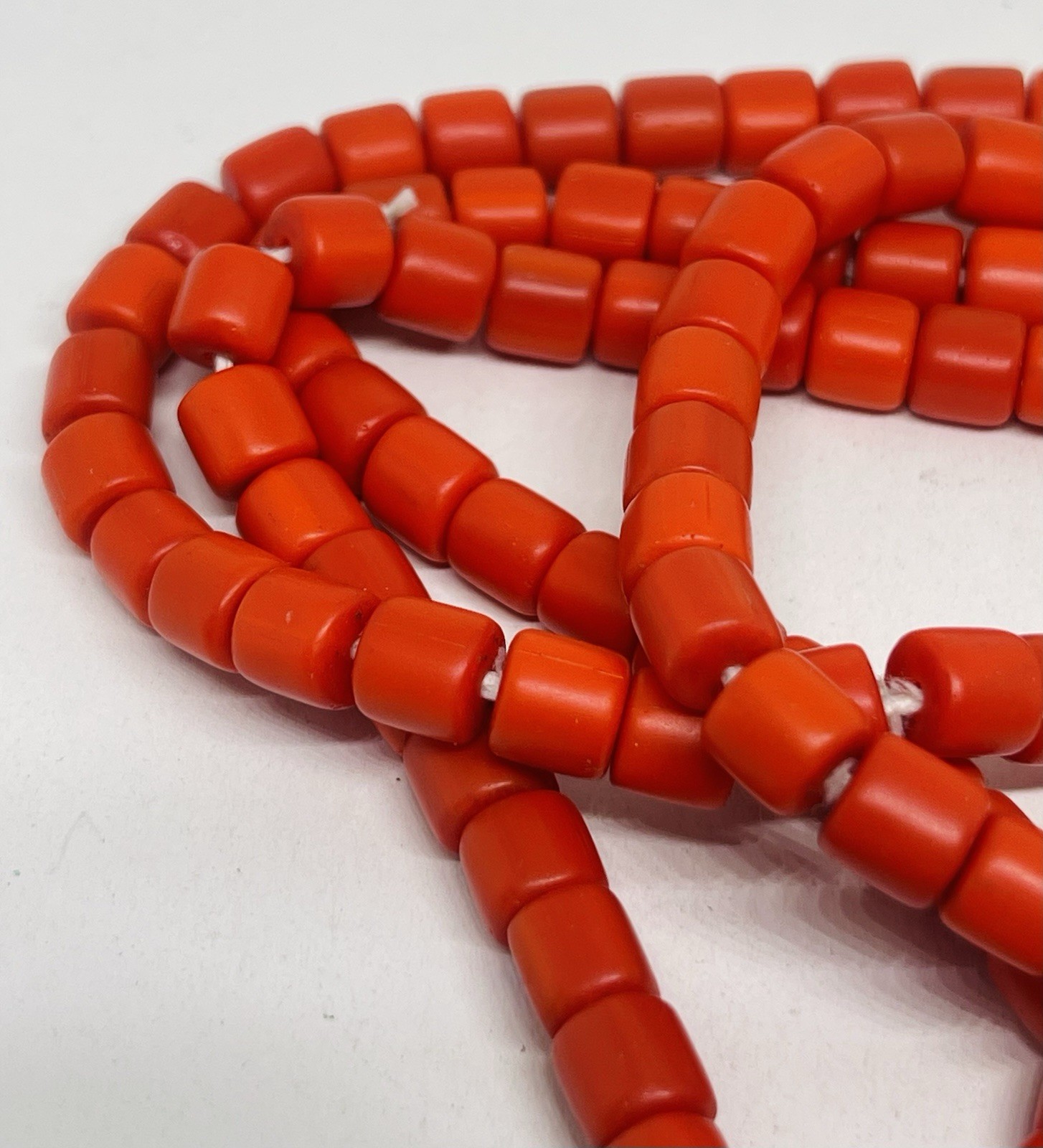 Antique Old Orange Red Ox Blood Coral Beads Mala Necklace 26” Japa Beads Nature