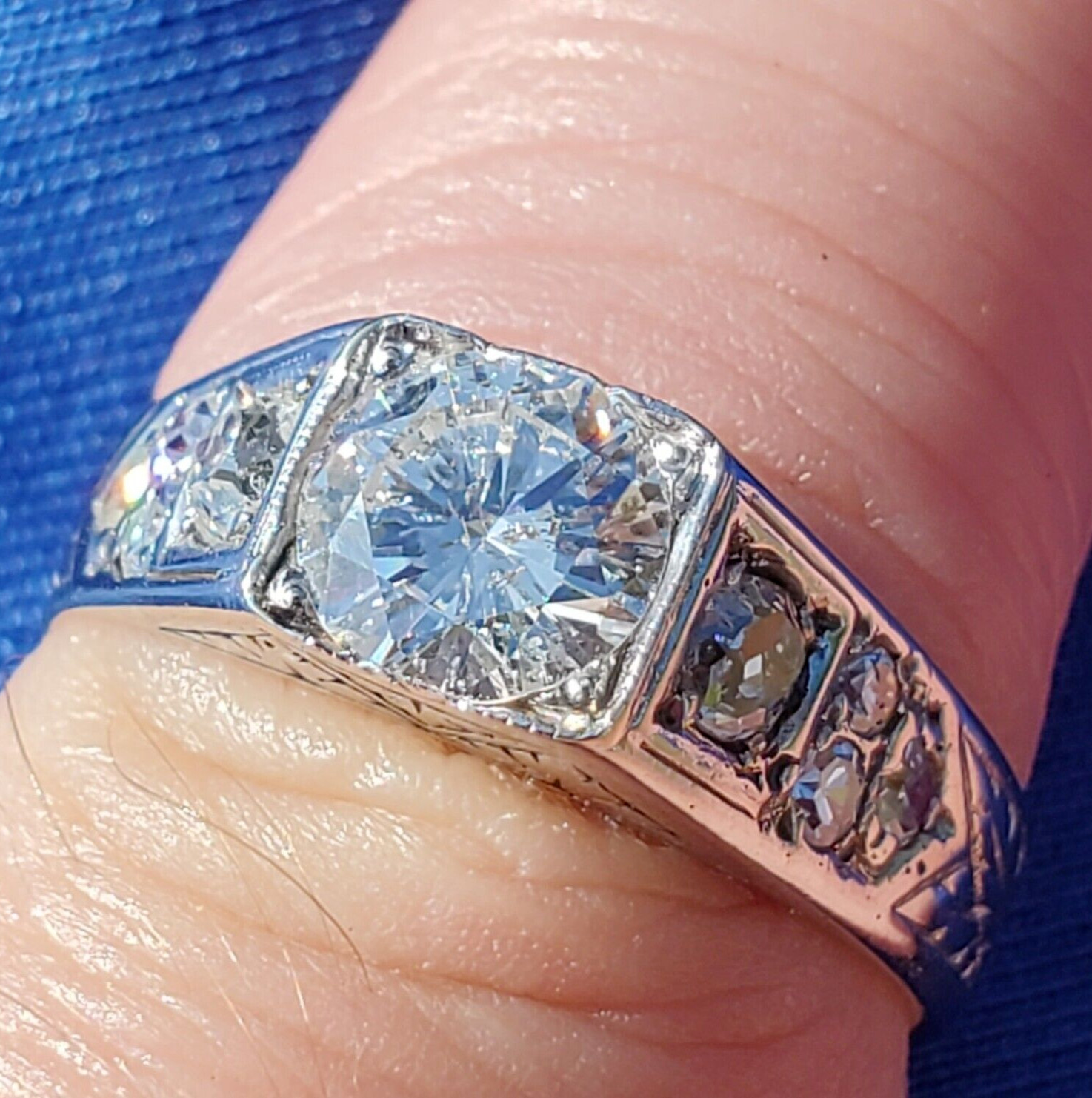 Original EARTH MINED DIAMOND Deco Engagement Ring Vintage SOLID 14K WHITE GOLD