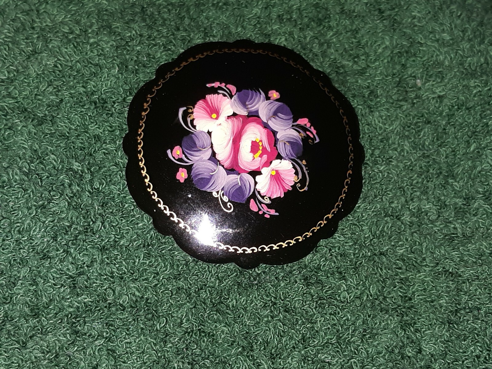 Vintage!!! Russian Handpainted Pinks & Purples Roses Brooch…Signed Elis