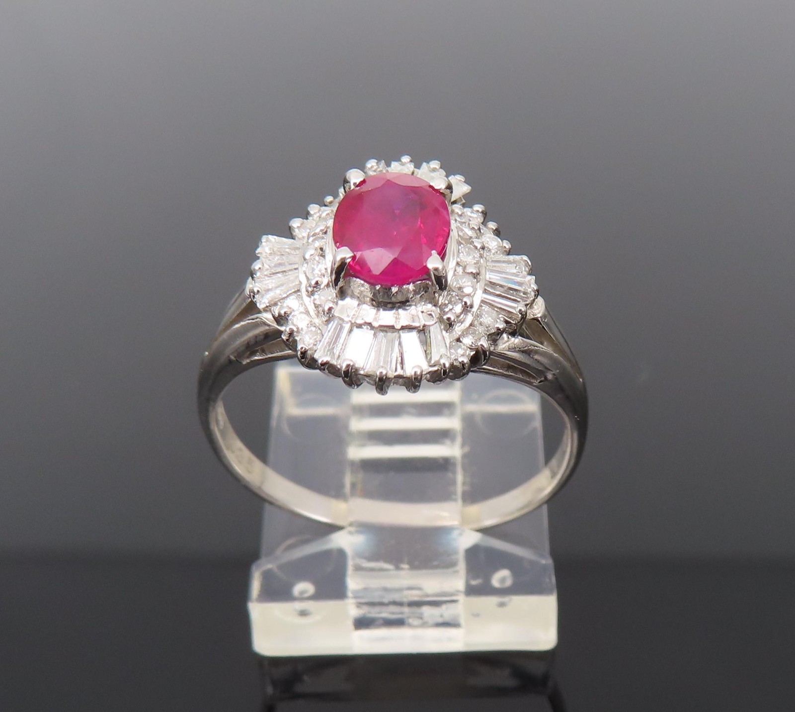Fine 0.77ct Intense Red Ruby & 0.35ct Diamond Platinum Cocktail Ring Size 6.75