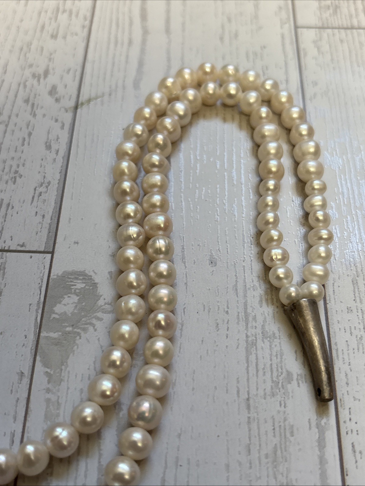 Vintage Double Strand Genuine Pearl Necklace 925 Sterling Silver Cone Hook Clasp