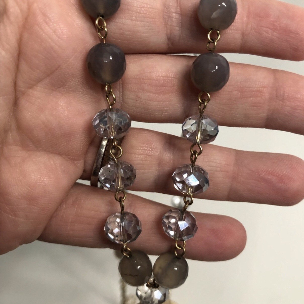 Vintage Beaded Necklace With Geode Like Pendant Classic Boho Cottagecore Whimsy
