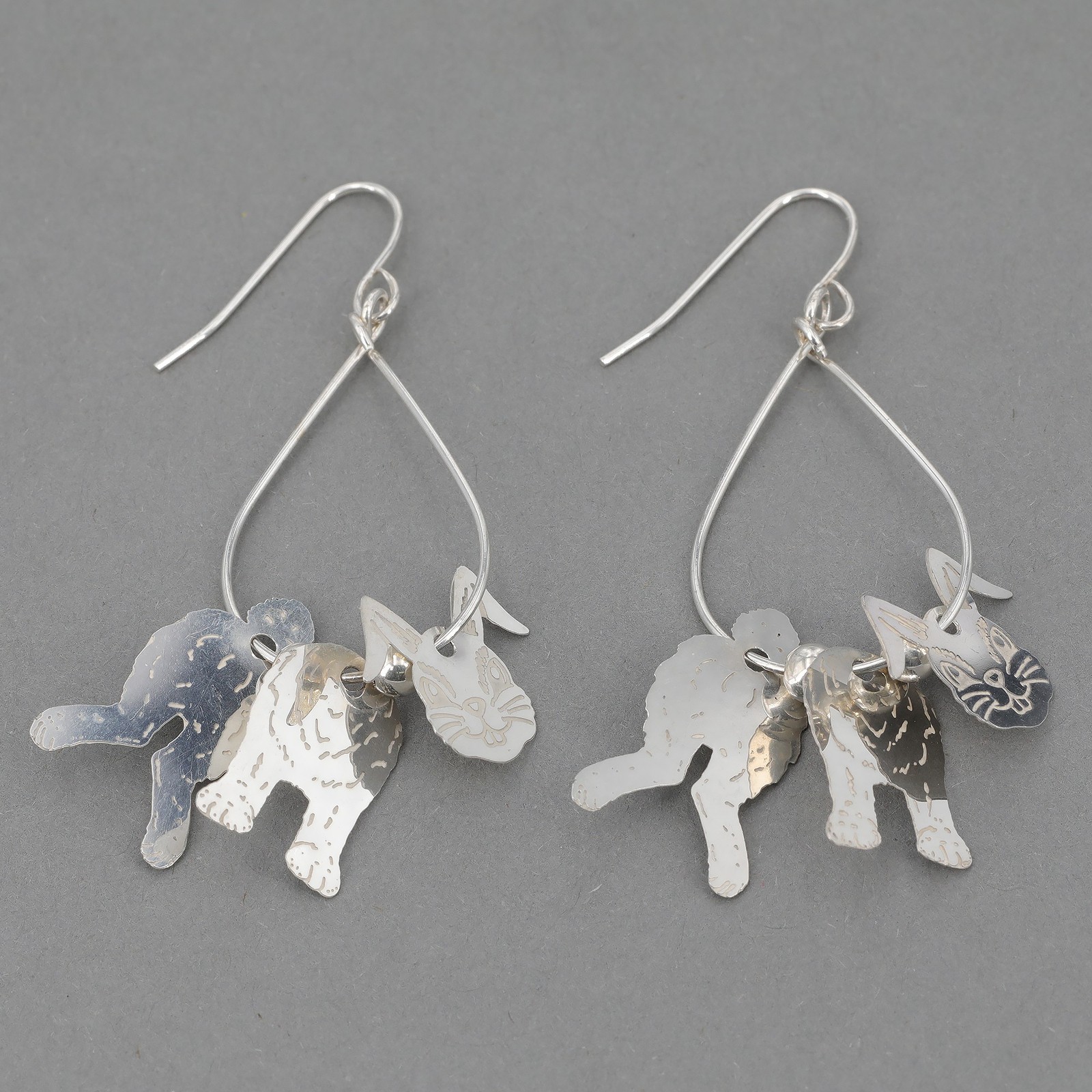 Vtg Lightweight Sterling Articulated 3D Full Body Bunny Rabbit Dangle Earrings