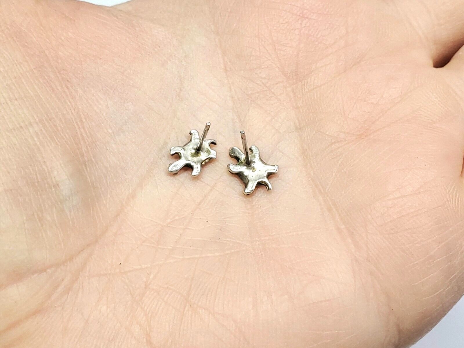 Vintage Sterling Silver Turquoise Chip Inlay Sea Turtle Stud Post Earrings
