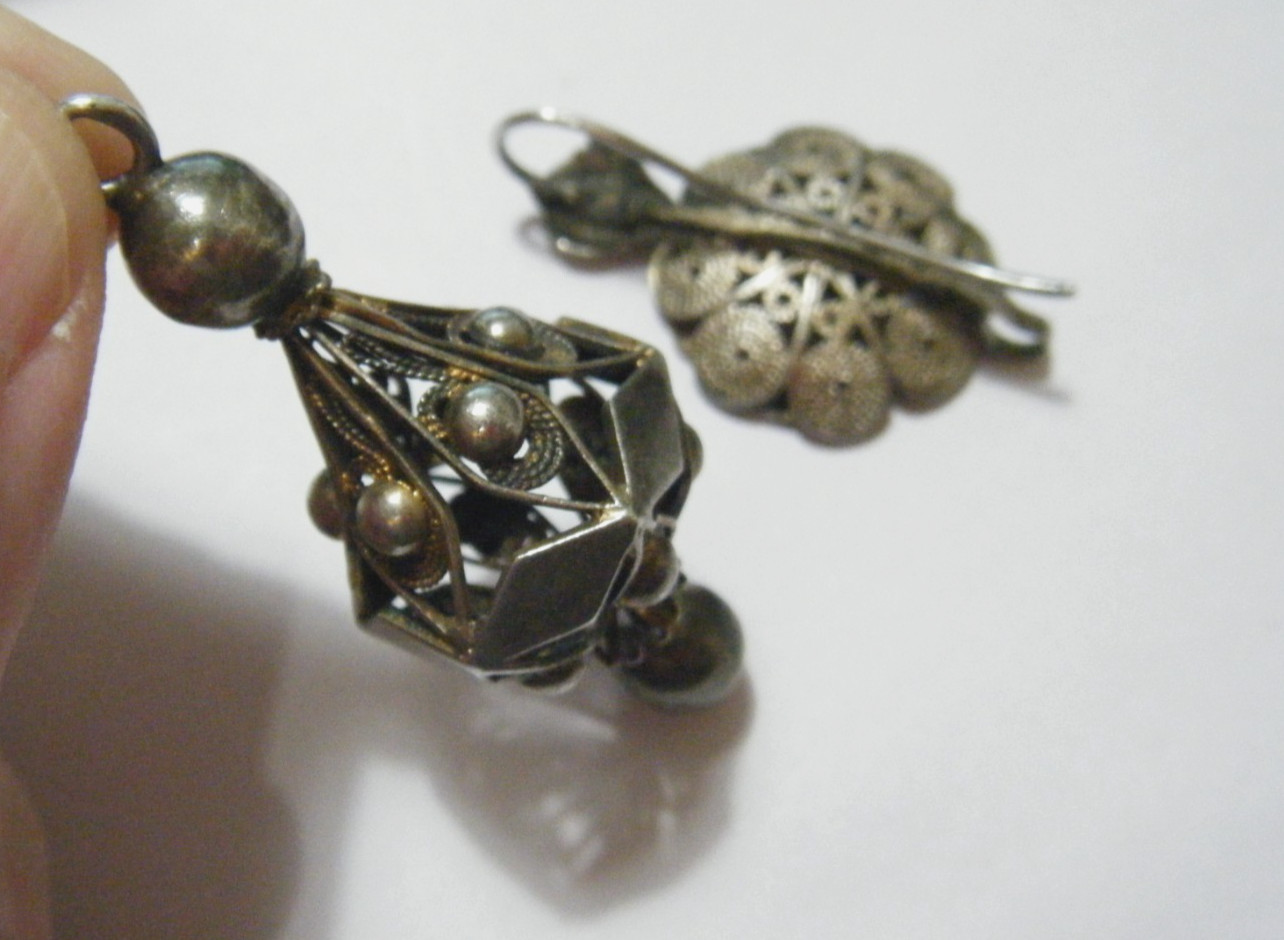 Antique Italian Sterling Silver Cannetille Filigree 3.5″ Long Pendant Enhancer