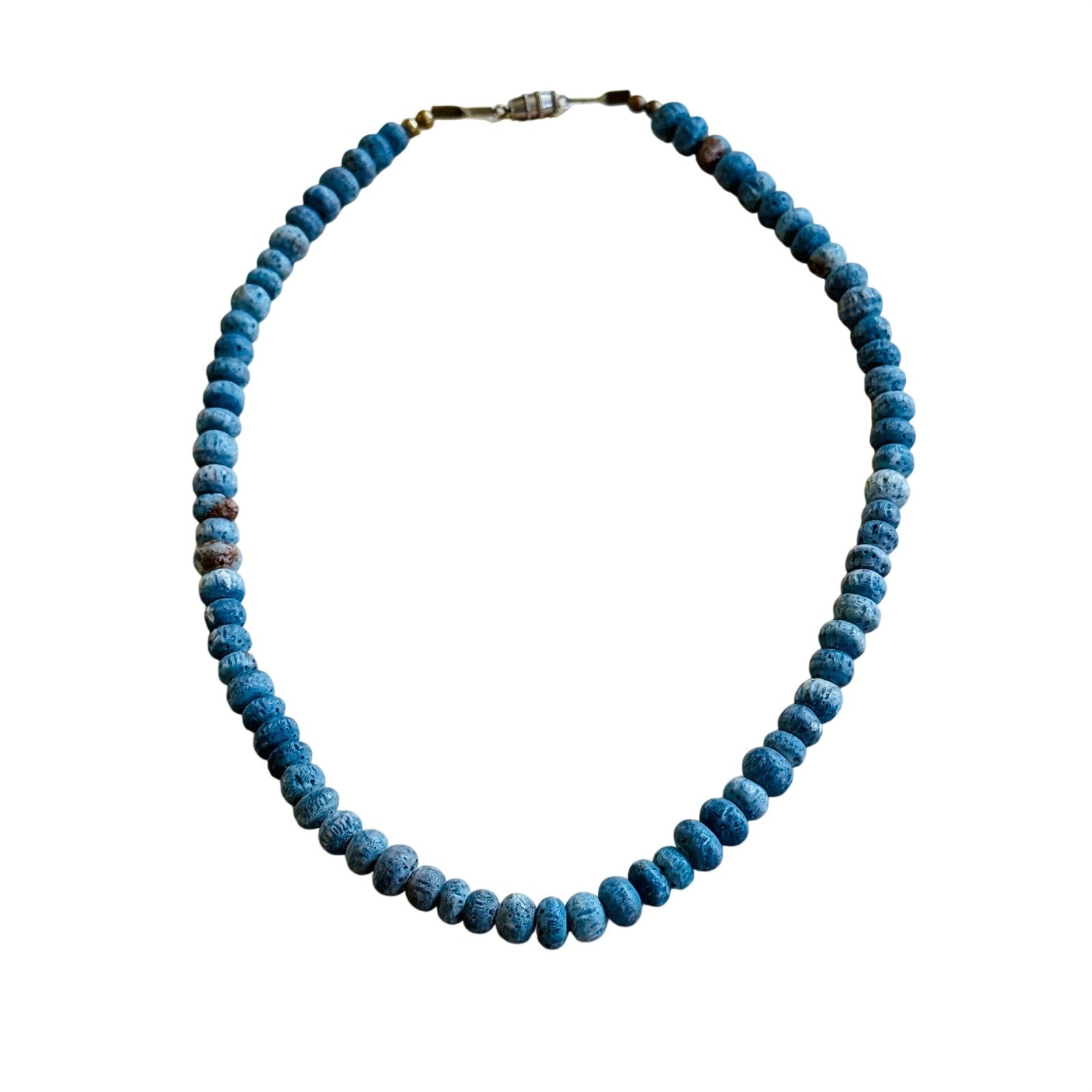 VTG Blue Sponge Coral Necklace Genuine Natural beaded Round Beads 33g 18″ BOHO