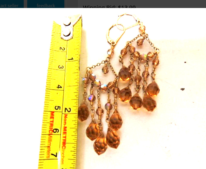 Vintage 14K Gold Filled Dangle Multi Faceted Earrings Amber/Brown Crystals