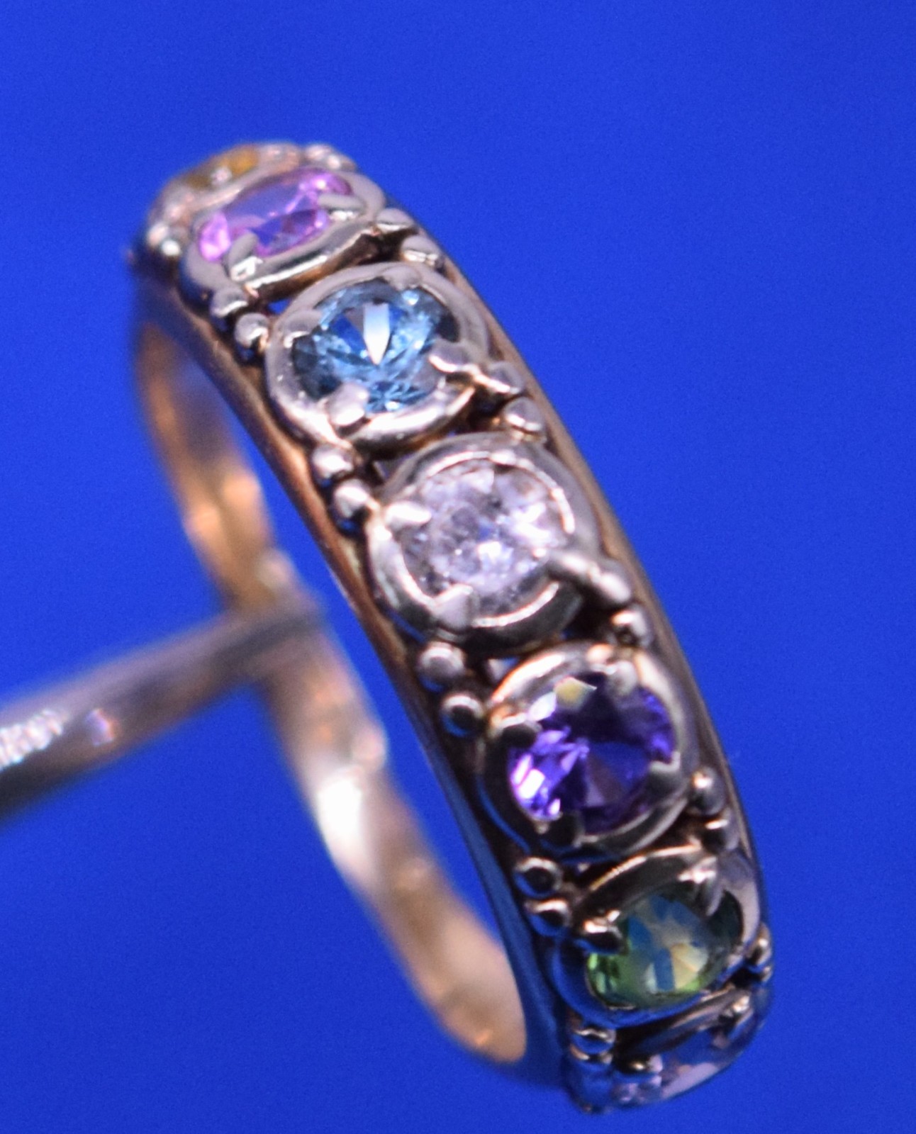 Vtg Guertin Brothers GB-14K Yellow Gold Mother’s Dbl Band Ring 7 Stones Size 9
