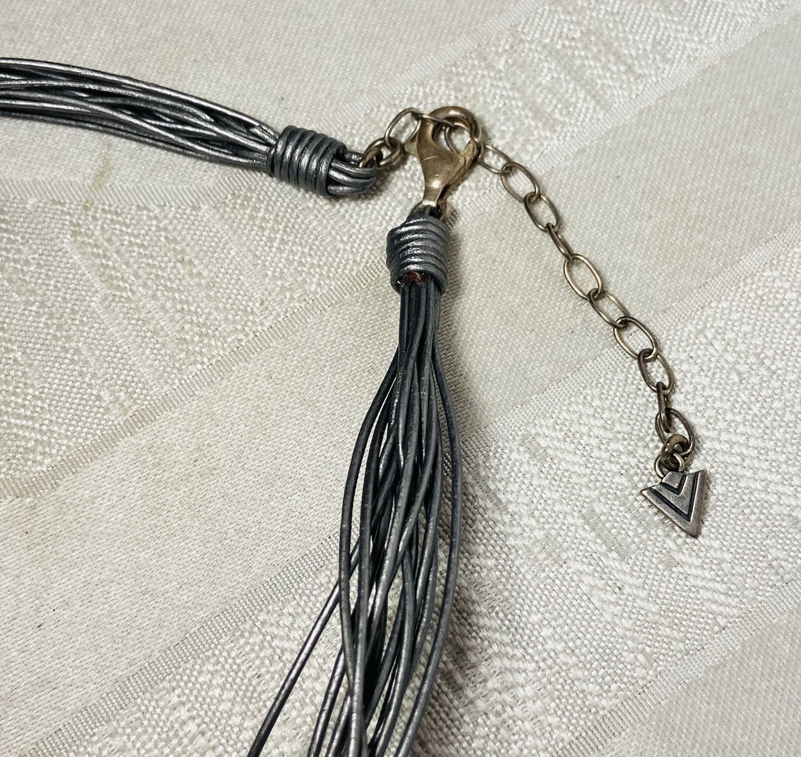 Silpada 925 Sterling Silver Multi Strand Leather Cord Necklace Black Bead 18″