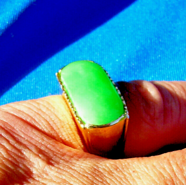 EARTH MINED Green Jadeite JADE Deco Ring Antique Solid 18K GOLD Size 8.75