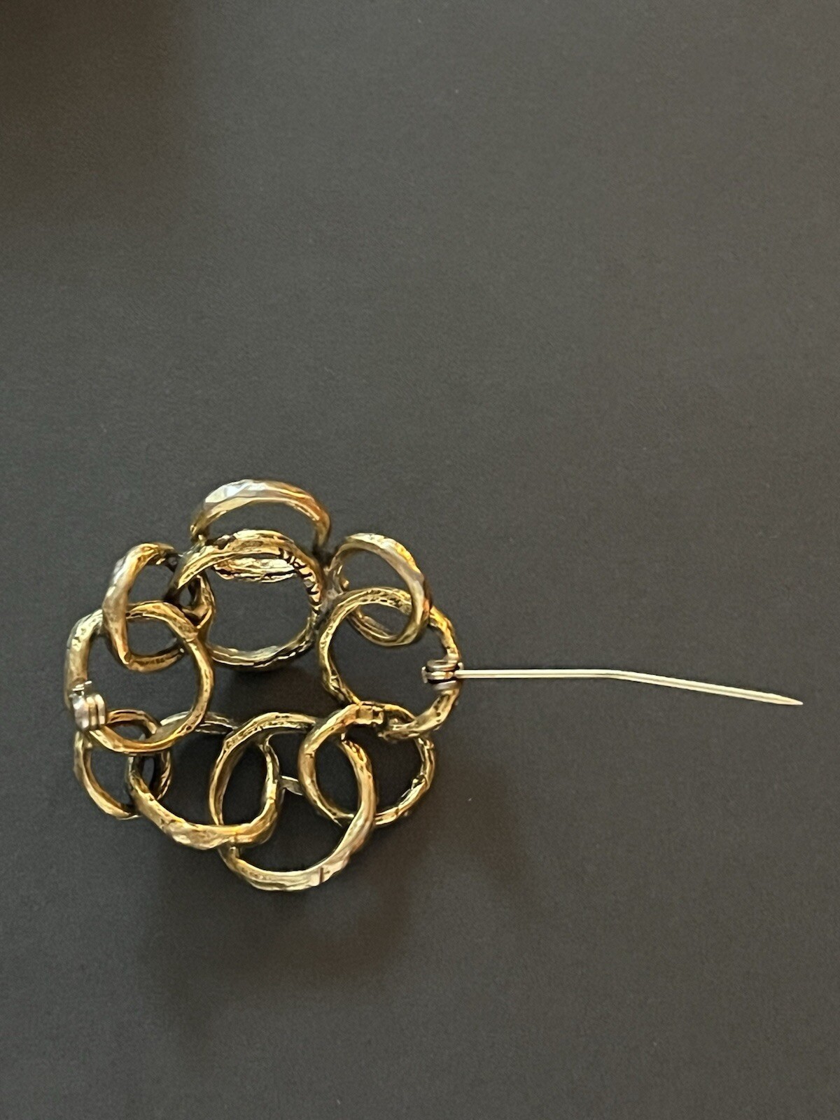 Zentall Brutalist Brooch Gold Tone Modernist Abstract Circular Signed Vintage