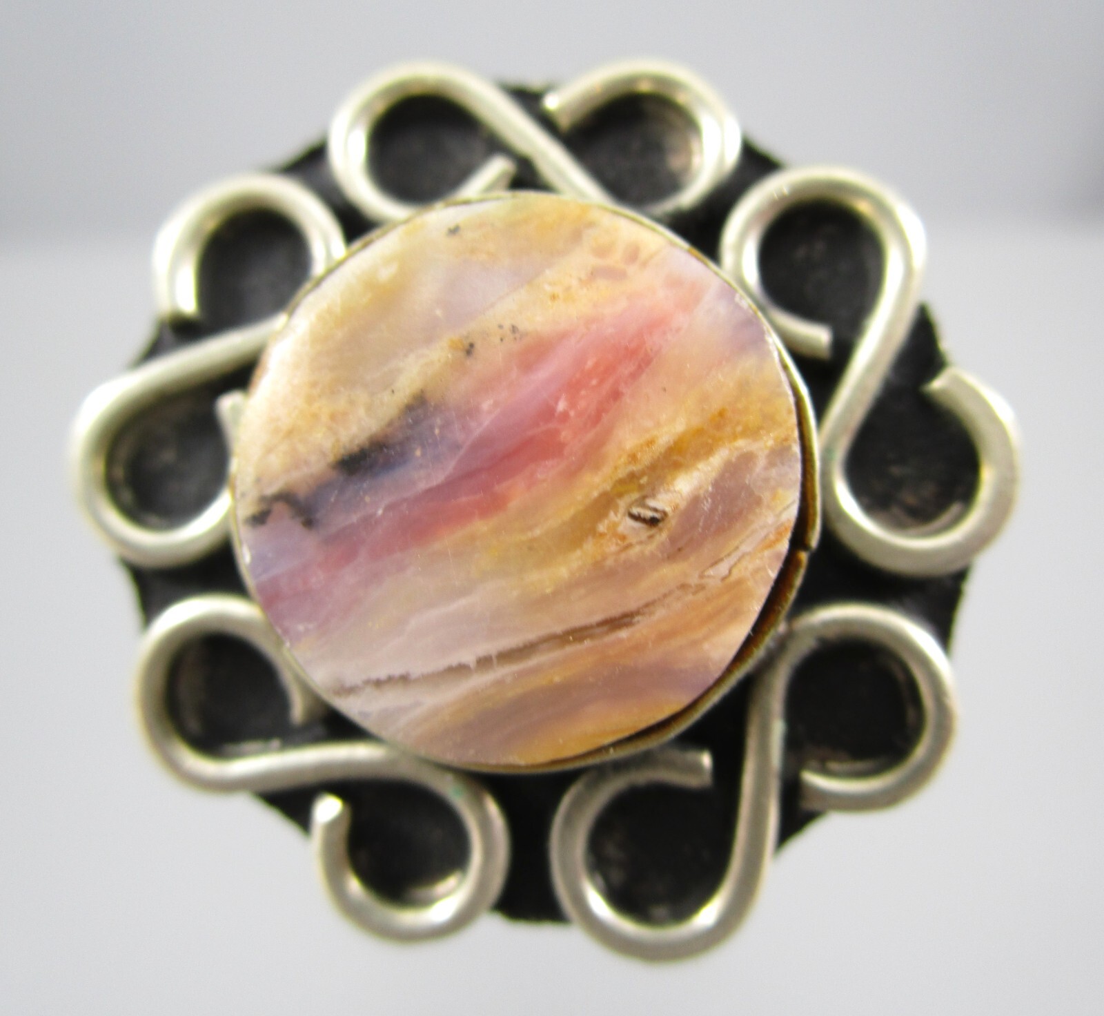 Vintage Silver Tone Untested Not Magnetic Metal NA Style Stone Adjust Ring 8189