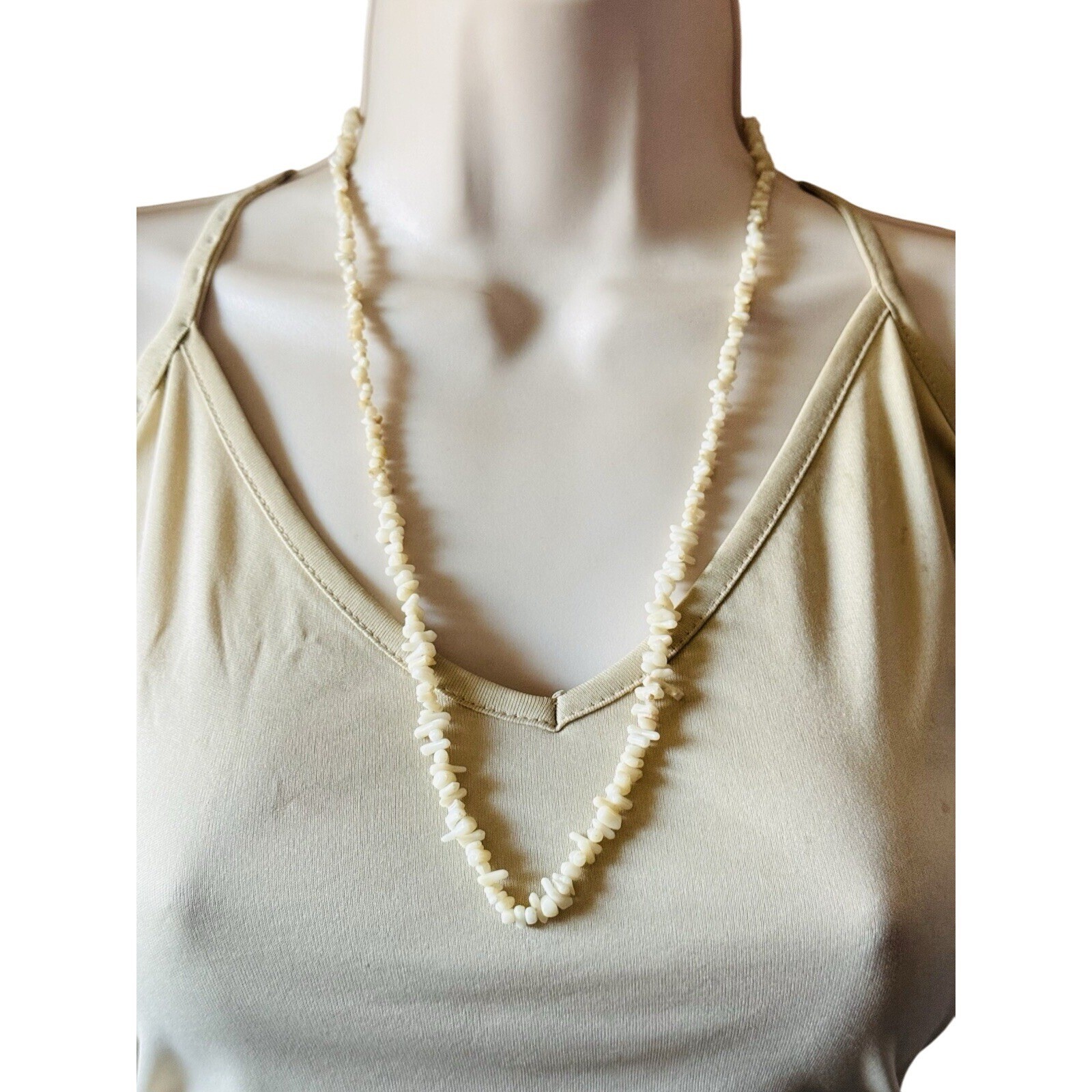 VTG Mediterranean White Coral Natural Beads Necklace Beaded Genuine Rare 25″