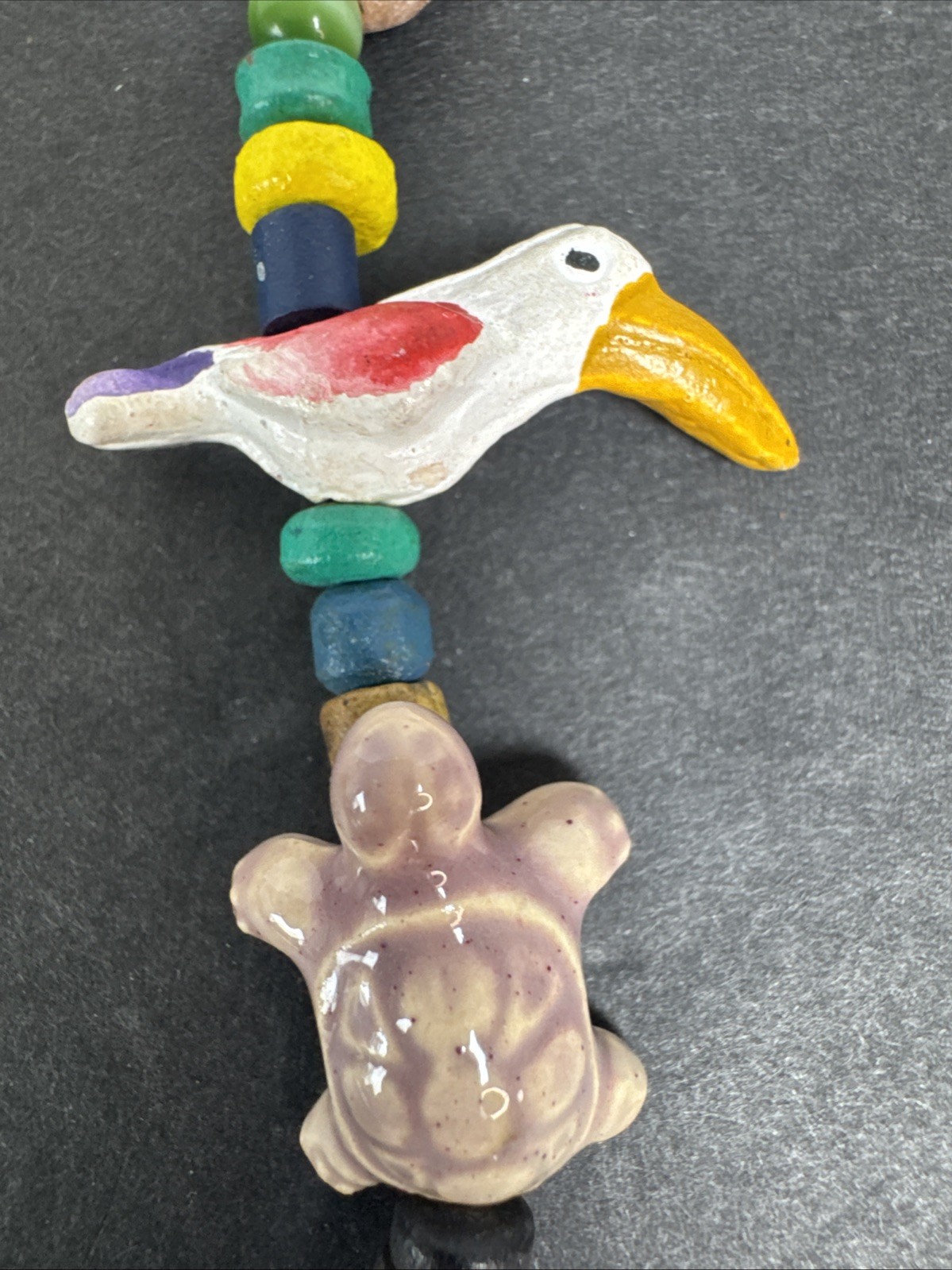 Vintage Fetish Tropical Parrots, Dolphins, Turtles Necklace Boho Unique