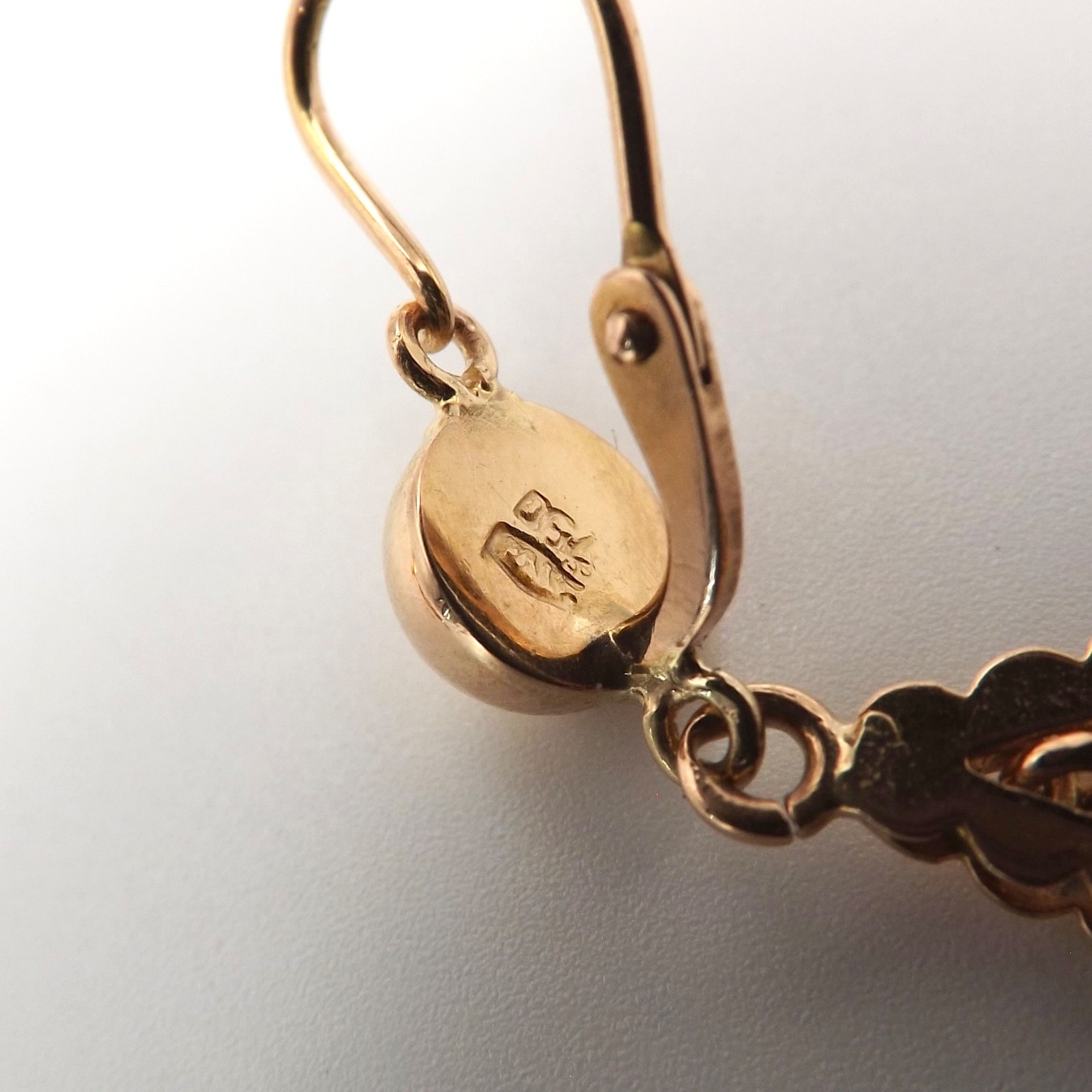 Art Deco 18k Rose Gold Dangle Front Closure Earrings Cherries Italy 750