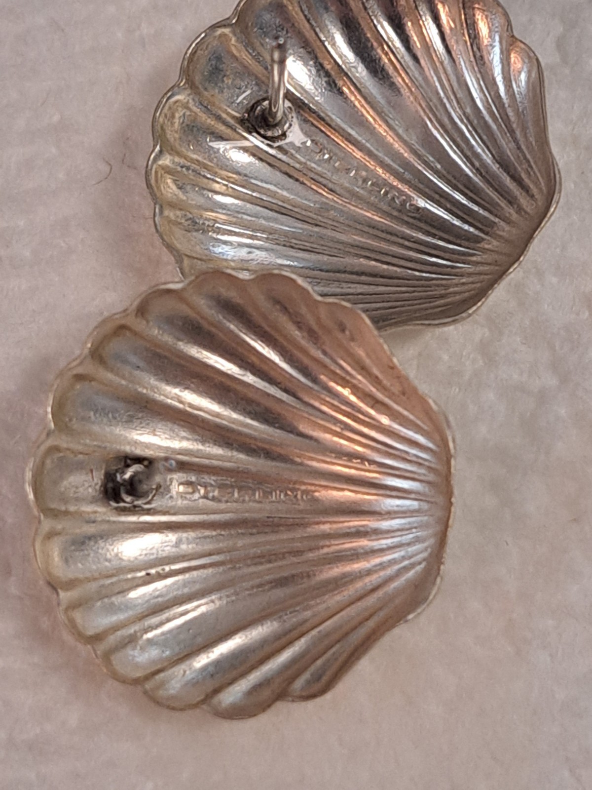 VTG Puffy Shell Necklace Sterling & Scallop Earrings Set Coastal 925 Beach Sea