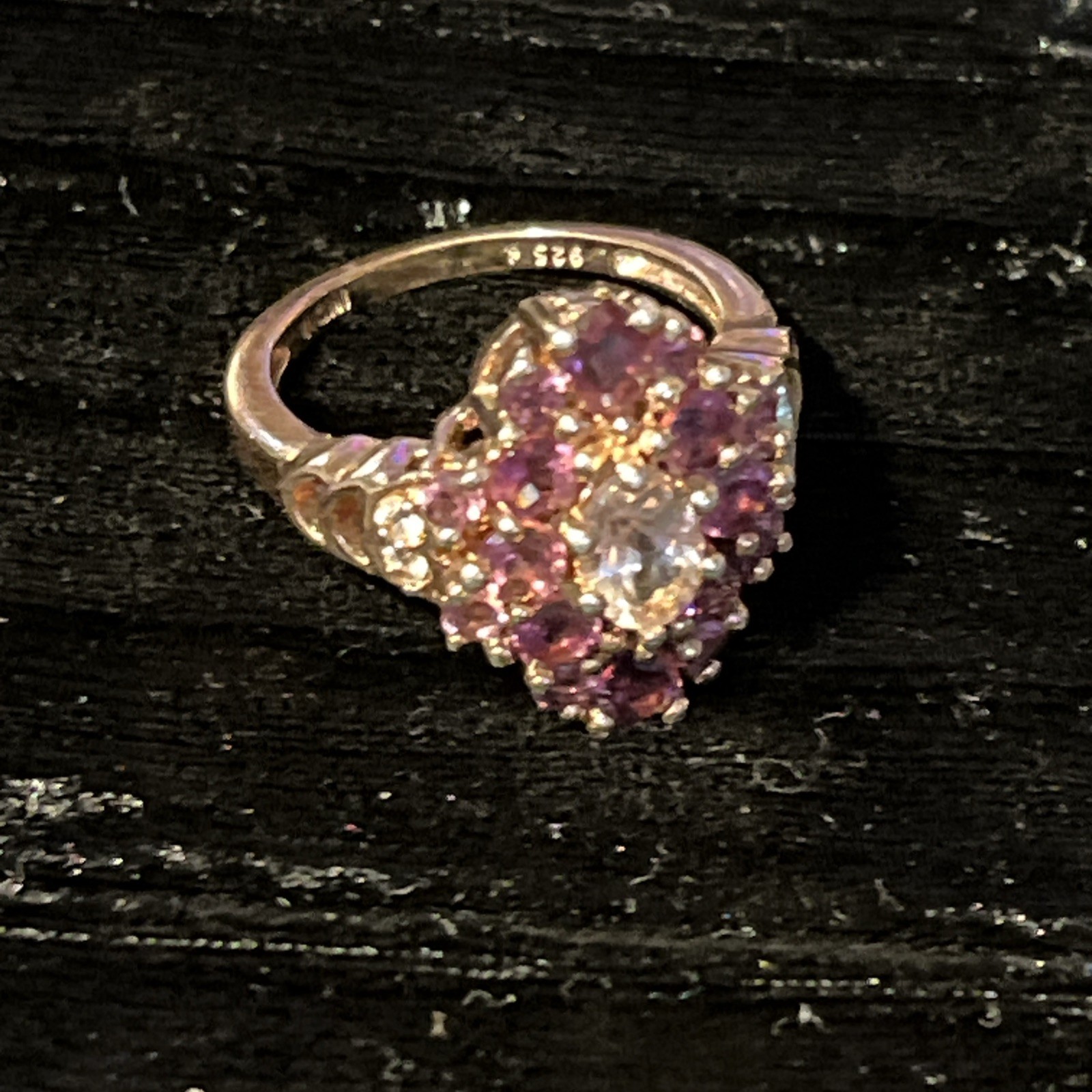 Rose Gold Vermeil .925 Sterling Silver Purple Pink CZ Oval Cluster Ring Size 5