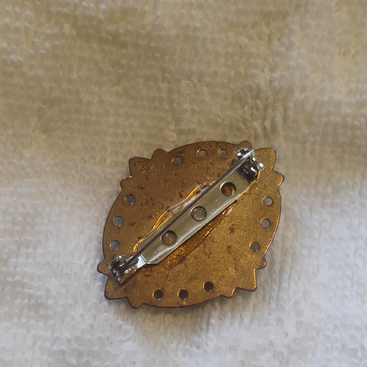 Oval Ivory Cameo Portrait Brooch Pin, Gold Tone with Rhinestone Accents