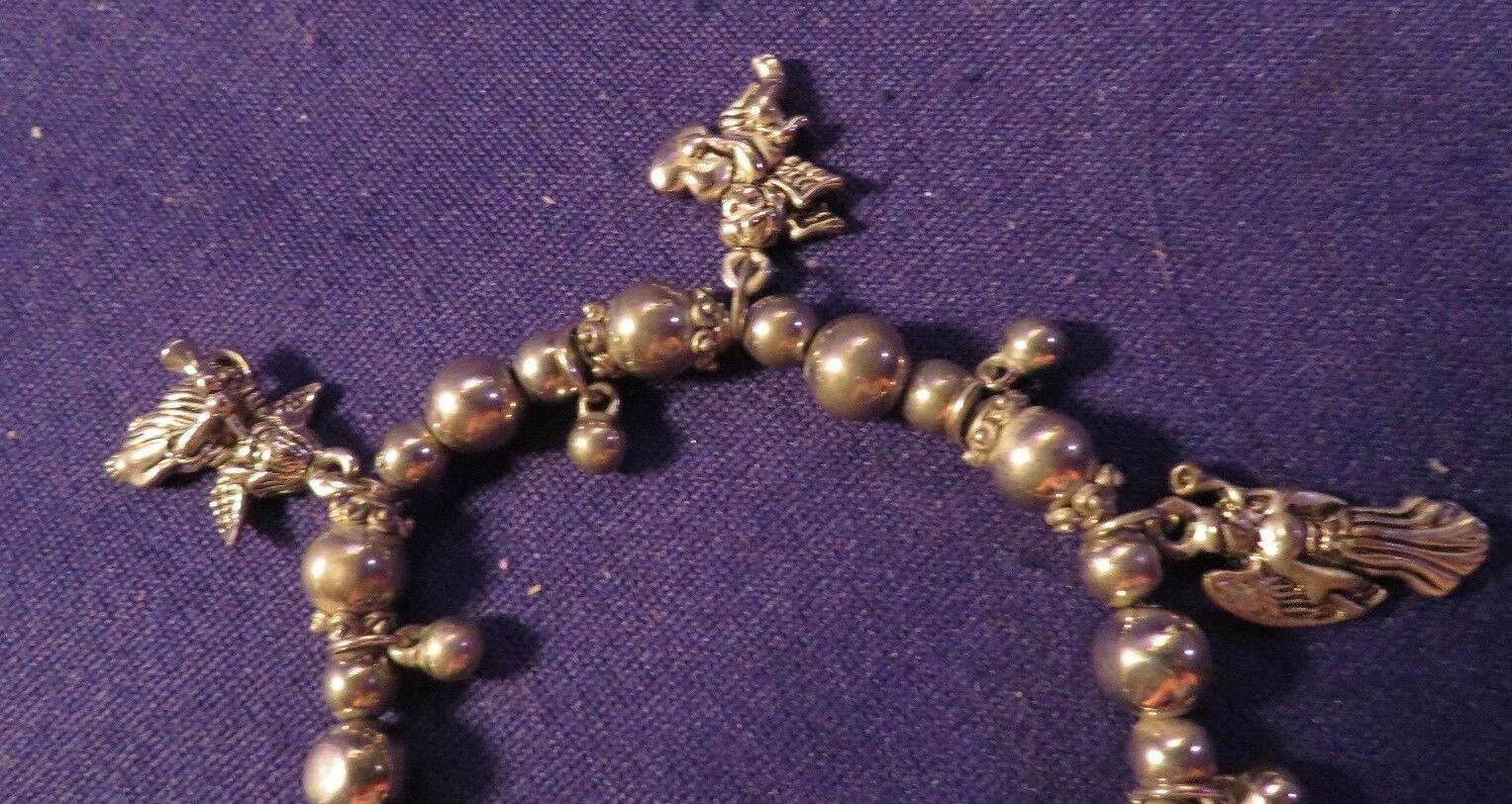 Vintage Silvertone GUARDIAN ANGEL Stretchy Charm Bracelet CUTE