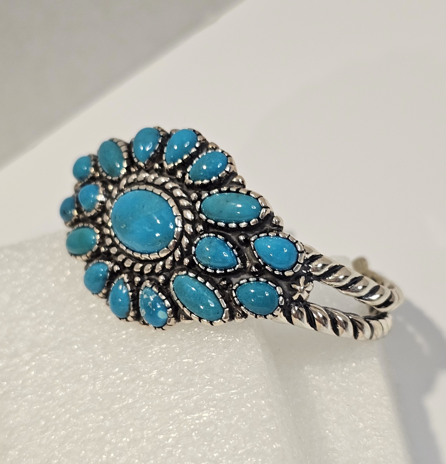 Carolyn Pollack sterling silver turquoise cluster cuff bracelet Relios signed