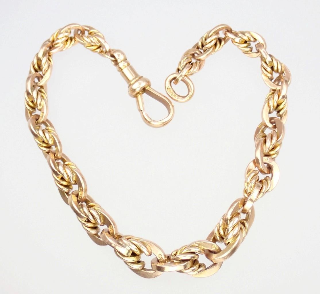 Pretty Antique Art Deco Solid 9K Rose Gold Belcher Chain Bracelet Dog Clip 21.6g