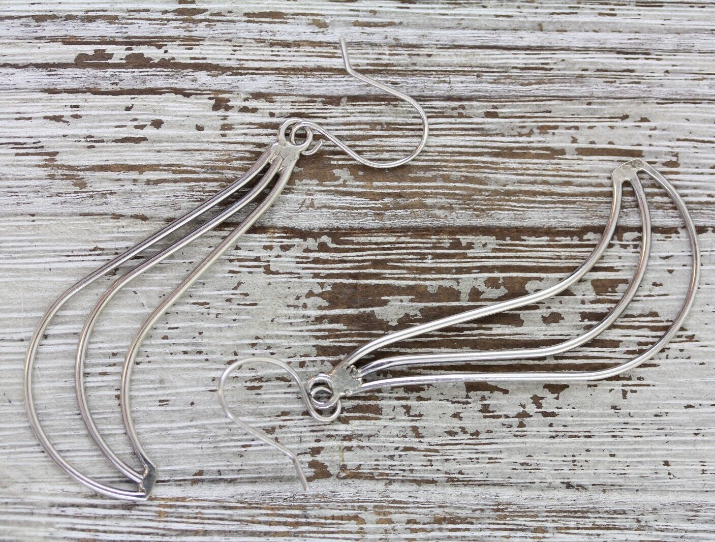 VINTAGE LONG DANGLE DROP WIRE STERLING SILVER EARRINGS 925 PRETTY DESIGN CLASSIC