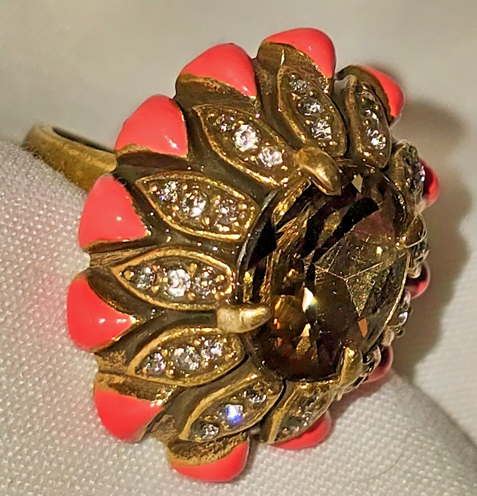 Stella and Dot ring orange brown clear rhinestone one size